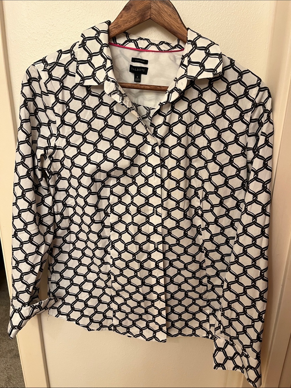 Talbots Black & White Geo-Print Button Down Shirt